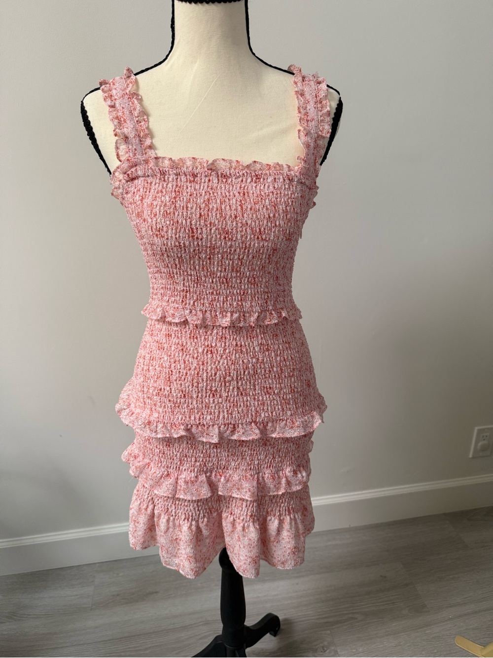 Parker Blush Pink Smocked Top with Coral Speckle Trim